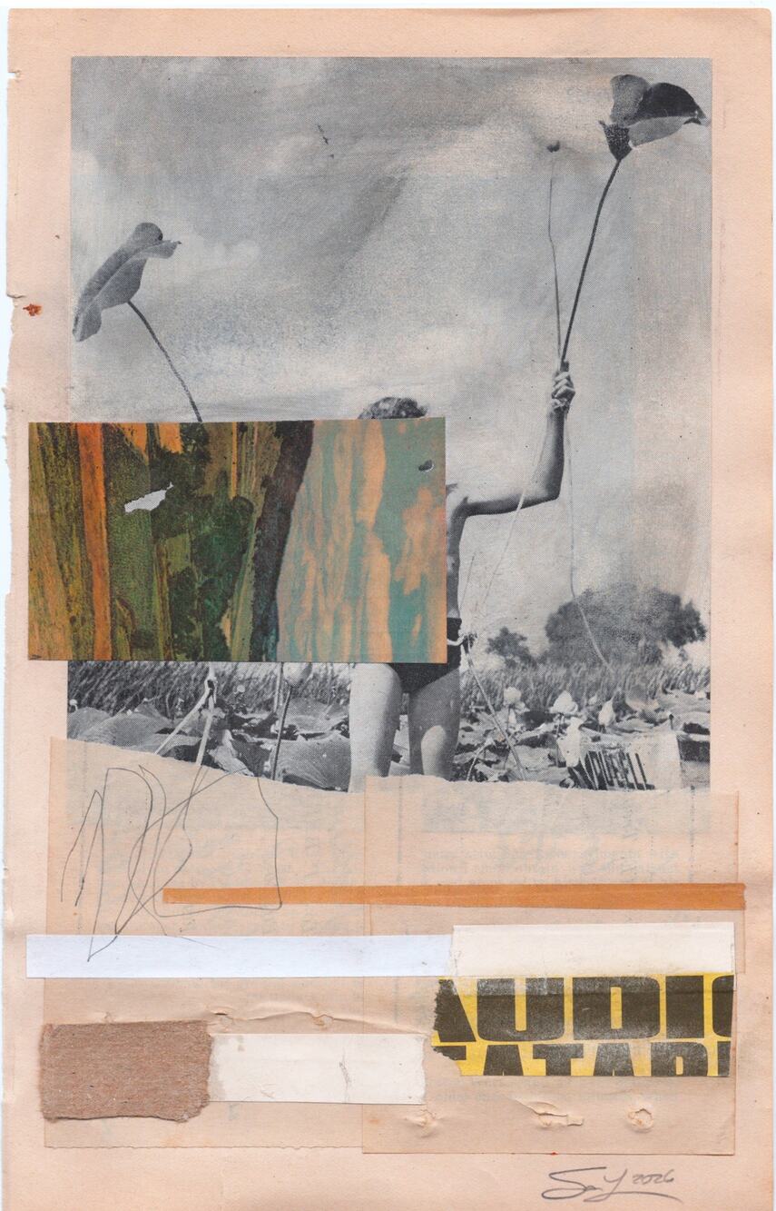Original Mixed Media Modern Art Collage "Anele" 5.75x9" Signed